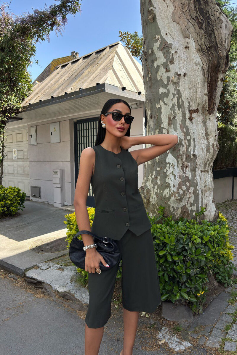 VEST+SHORTS ONE COLOR WOMEN SET DARK GREEN/JEE - 3