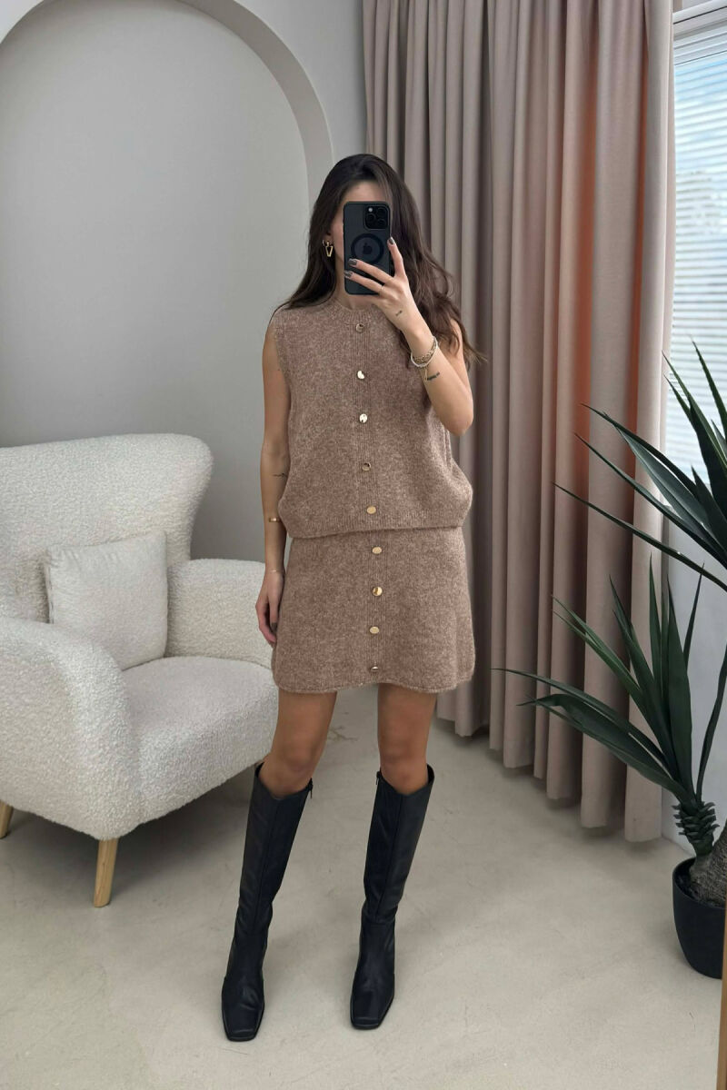 VEST+SKIRT BUTTONS DETAIL KNIT WOMEN SET BEIGE/BEZHE - 2