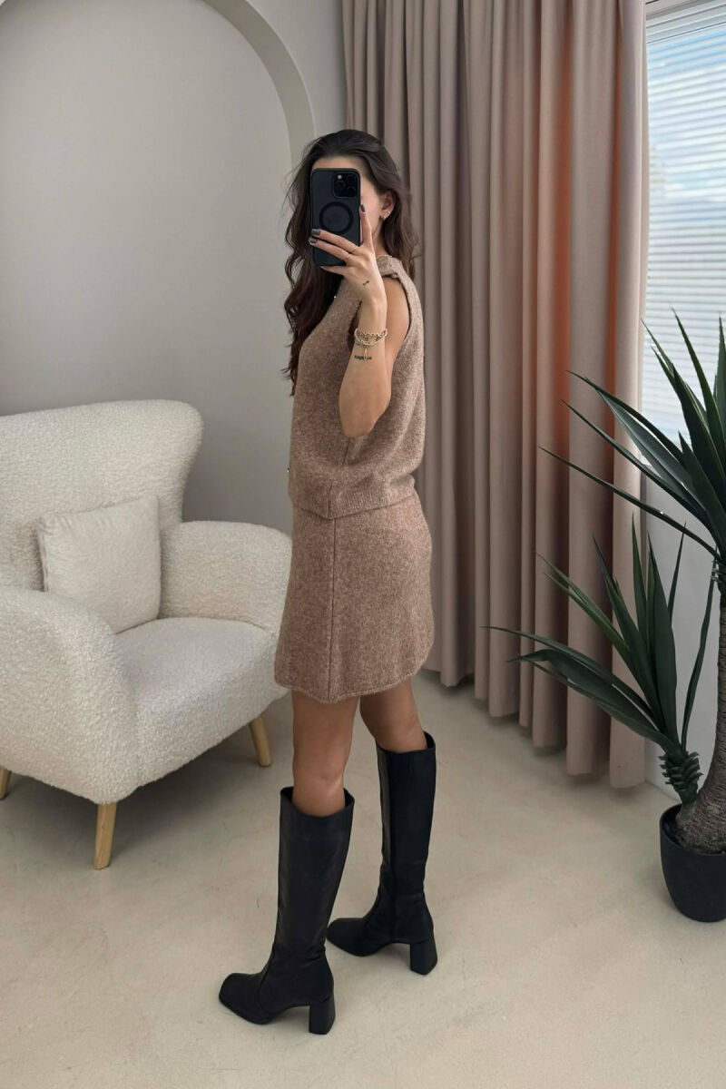 VEST+SKIRT BUTTONS DETAIL KNIT WOMEN SET BEIGE/BEZHE - 3