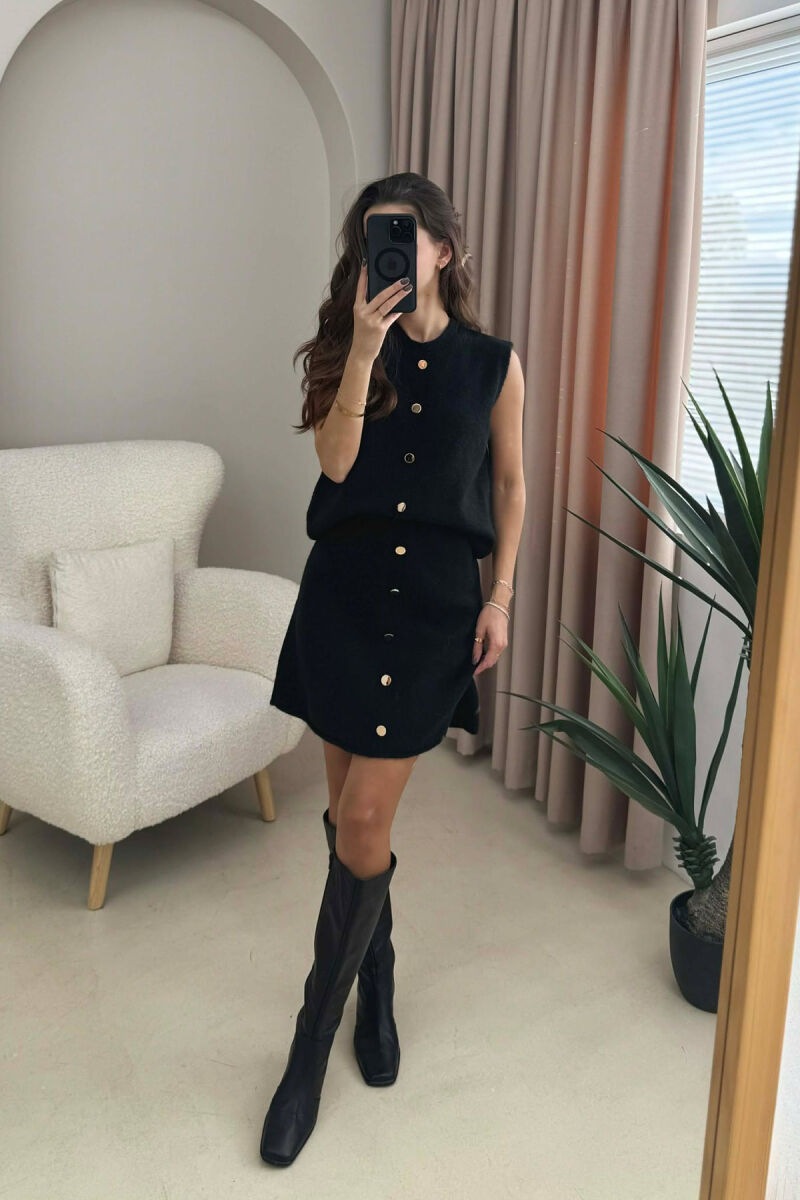 VEST+SKIRT BUTTONS DETAIL KNIT WOMEN SET BLACK/ E ZEZE - 2