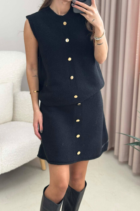 VEST+SKIRT BUTTONS DETAIL KNIT WOMEN SET BLACK/ E ZEZE - 3