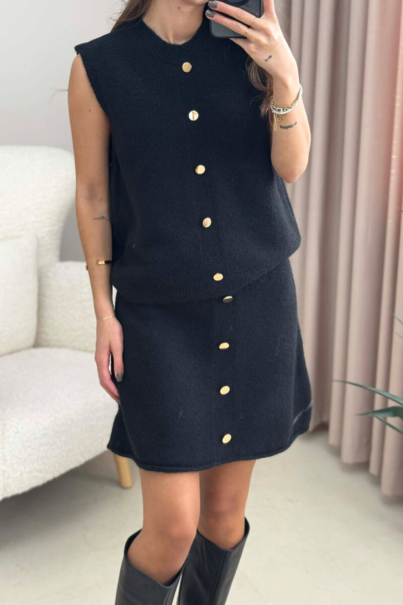 VEST+SKIRT BUTTONS DETAIL KNIT WOMEN SET BLACK/ E ZEZE - 3