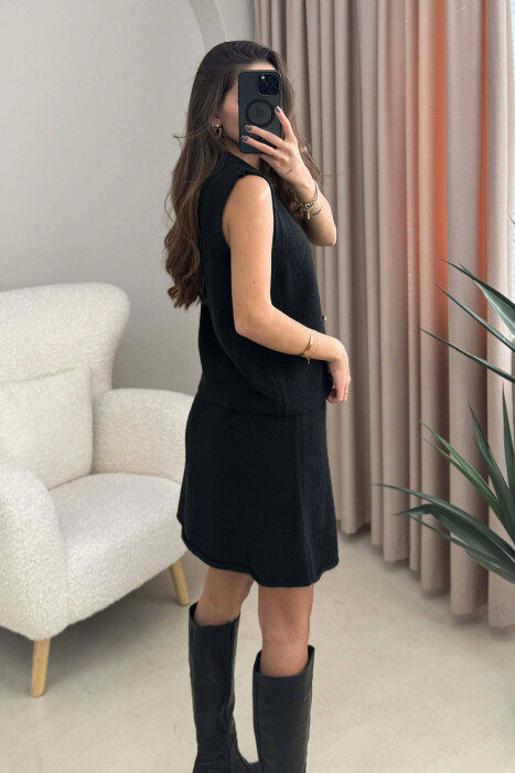 VEST+SKIRT BUTTONS DETAIL KNIT WOMEN SET BLACK/ E ZEZE - 4