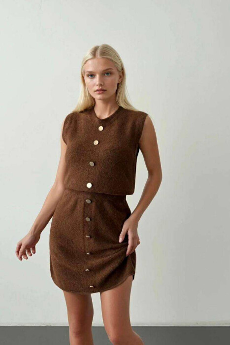 VEST+SKIRT BUTTONS DETAIL KNIT WOMEN SET BROWN/KAFE - 2