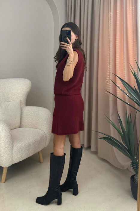 VEST+SKIRT BUTTONS DETAIL KNIT WOMEN SET BURGUNDY/VISHNJE - 4