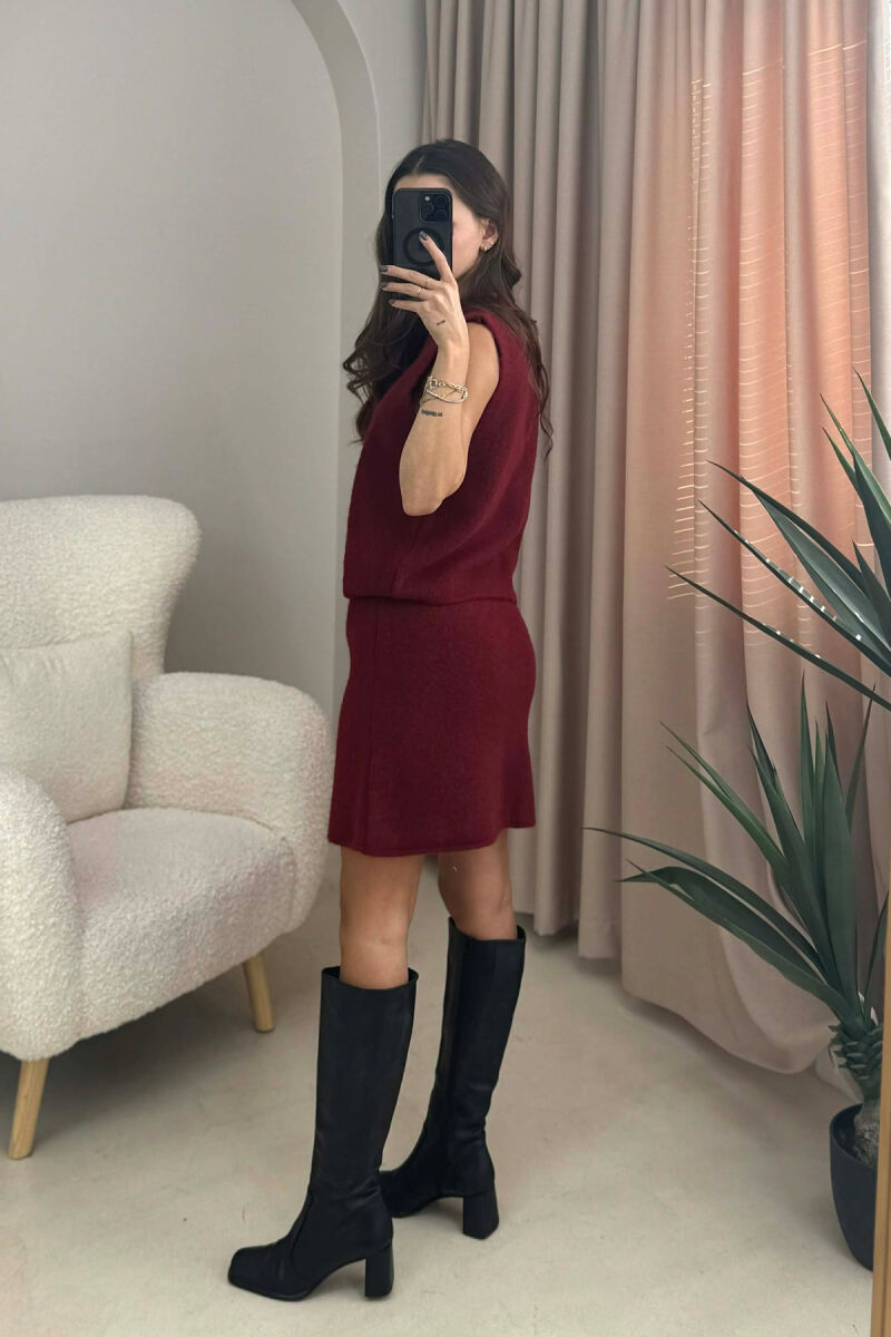 VEST+SKIRT BUTTONS DETAIL KNIT WOMEN SET BURGUNDY/VISHNJE - 4