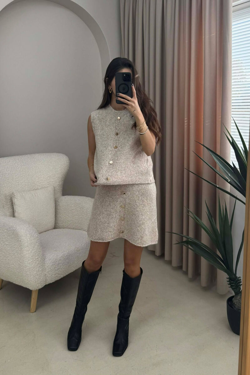 VEST+SKIRT BUTTONS DETAIL KNIT WOMEN SET LIGHT BEIGE/BZHZB - 2