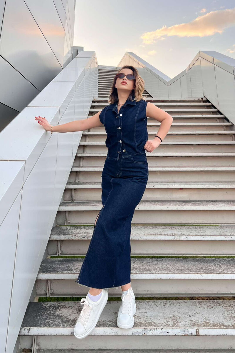 VEST+SKIRT DENIM WOMEN SET BLUE/BLU - 6