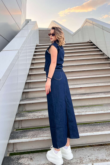 VEST+SKIRT DENIM WOMEN SET BLUE/BLU - 8
