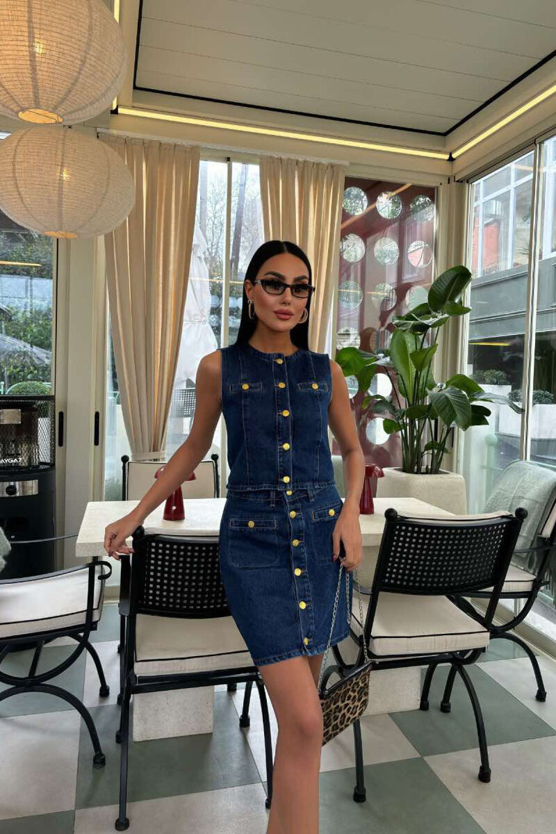 VEST+SKIRT DENIM WOMEN SET BLUE/BLU - 1