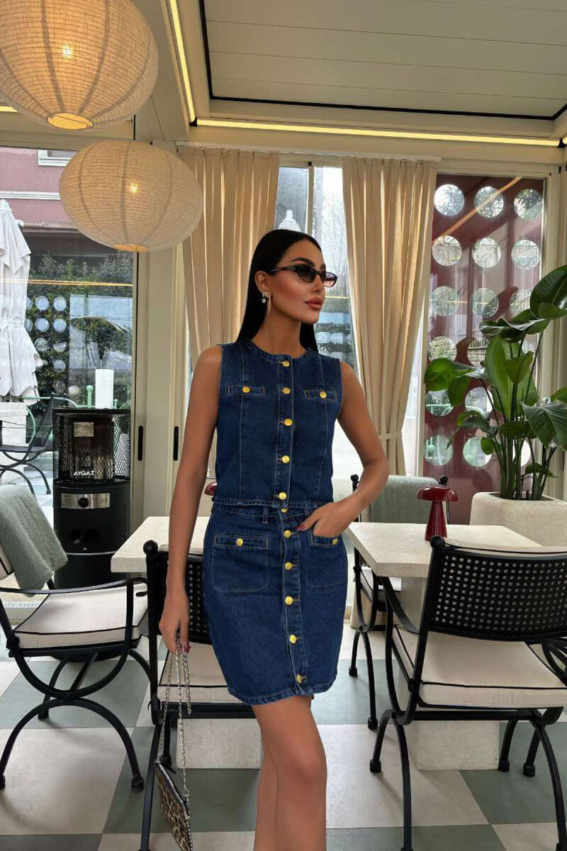 VEST+SKIRT DENIM WOMEN SET BLUE/BLU - 3