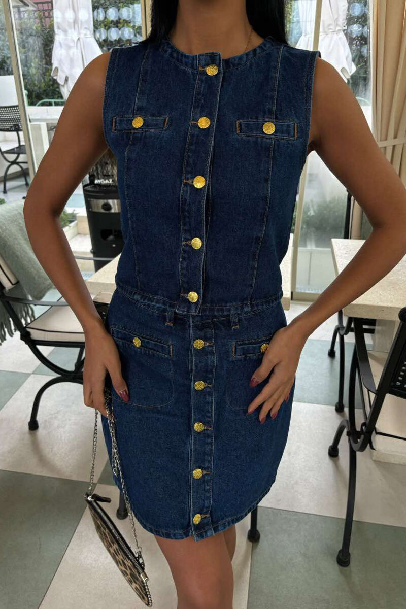 VEST+SKIRT DENIM WOMEN SET BLUE/BLU - 4