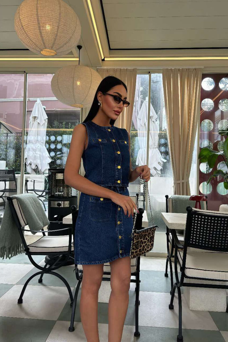 VEST+SKIRT DENIM WOMEN SET BLUE/BLU - 5