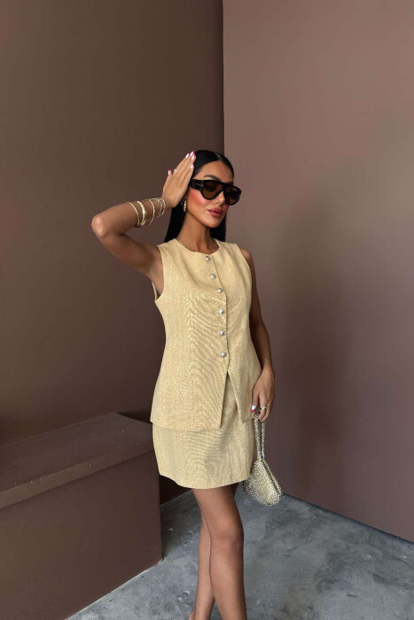 VEST+SKIRT ONE COLOR BUTTONS WOMEN SET BEIGE/BEZHE 