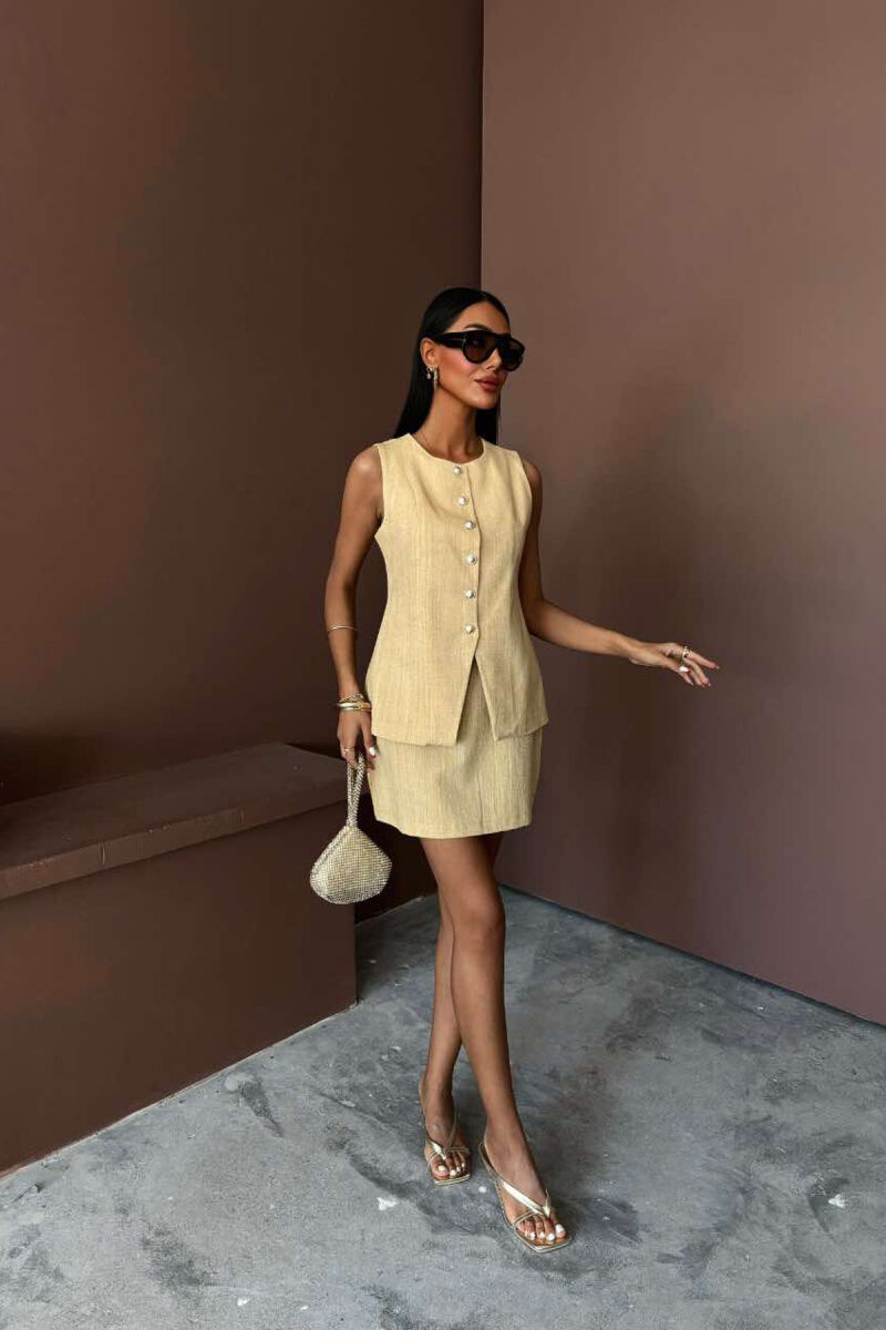 VEST+SKIRT ONE COLOR BUTTONS WOMEN SET BEIGE/BEZHE - 2