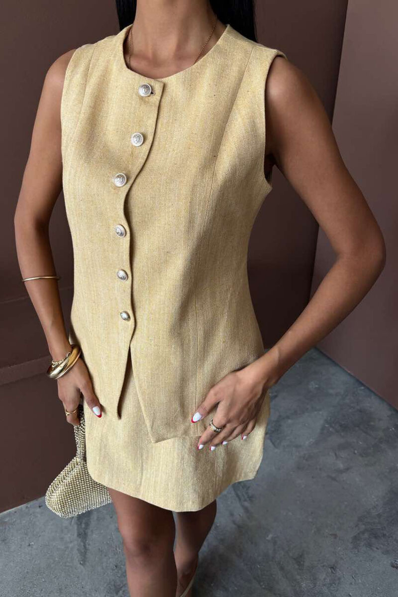 VEST+SKIRT ONE COLOR BUTTONS WOMEN SET BEIGE/BEZHE - 4