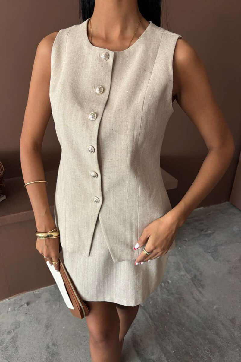 VEST+SKIRT ONE COLOR BUTTONS WOMEN SET LIGHT BEIGE/BZHZB - 3