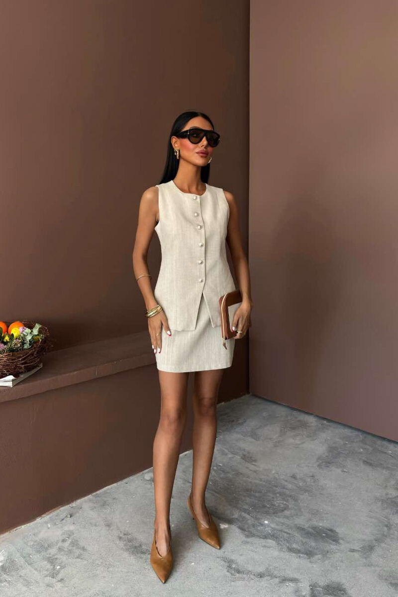 VEST+SKIRT ONE COLOR BUTTONS WOMEN SET LIGHT BEIGE/BZHZB - 4