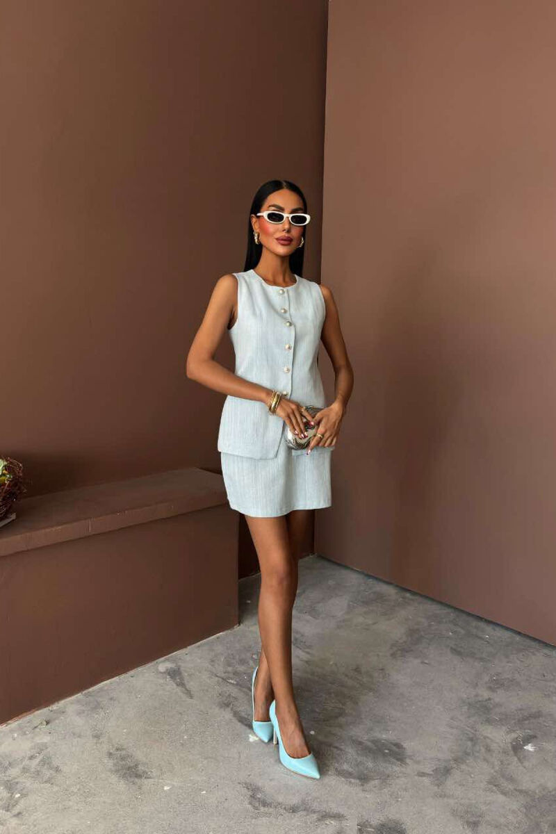 VEST+SKIRT ONE COLOR BUTTONS WOMEN SET LIGHTBLUE/BZ - 2