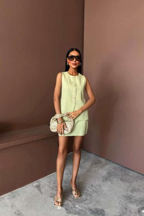 VEST+SKIRT ONE COLOR BUTTONS WOMEN SET MINT/MENTE 