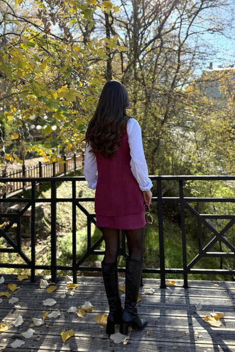 VEST+SKIRT ONE COLOR SIMPLE WOMEN SET BURGUNDY/VISHNJE - 4