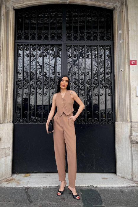 VEST+TROSERS ONE COLOR WOMAN SET BEIGE/BEZHE - KLAUDIO FASHION