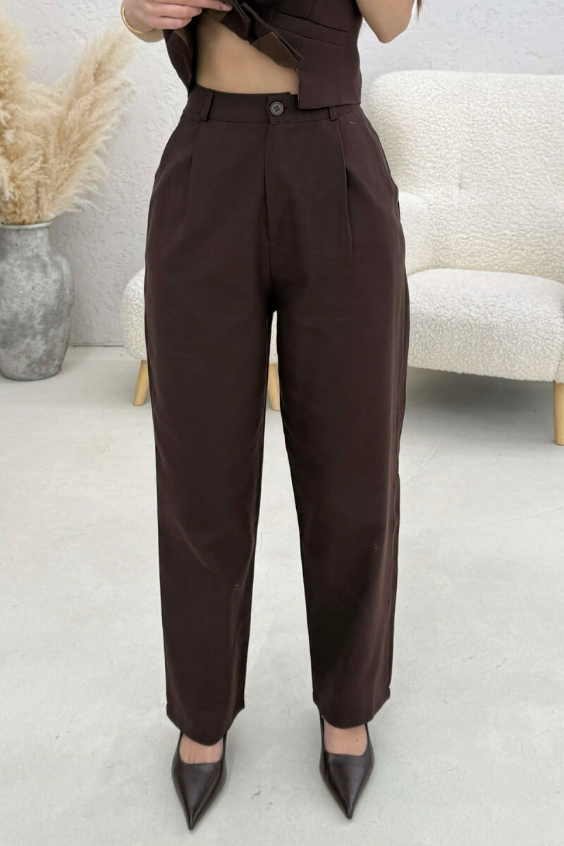 VEST+TROUSERS BACK BELT DETAIL WOMEN SET BROWN/KAFE - 5