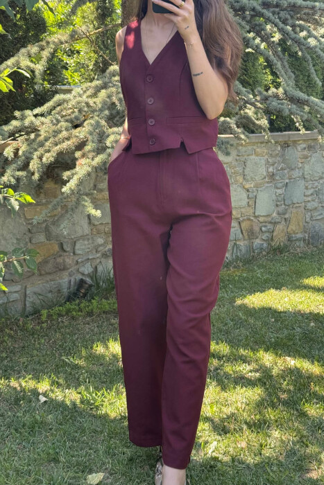 VEST+TROUSERS BACK BELT DETAIL WOMEN SET DARK BURGUNDY/VISHNJE E ERRET - 2