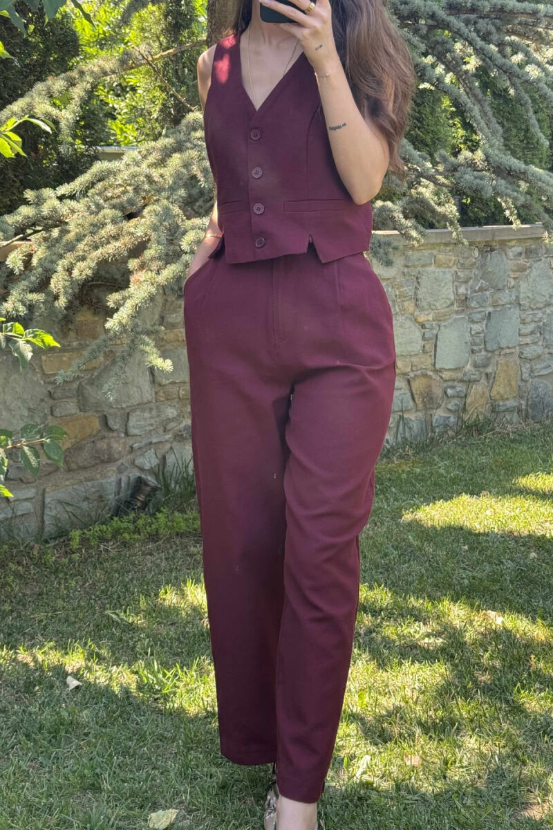 VEST+TROUSERS BACK BELT DETAIL WOMEN SET DARK BURGUNDY/VISHNJE E ERRET - 2