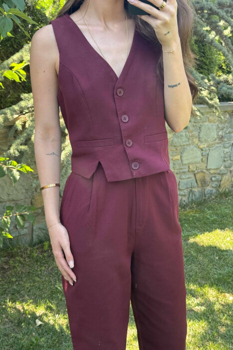 VEST+TROUSERS BACK BELT DETAIL WOMEN SET DARK BURGUNDY/VISHNJE E ERRET - 3