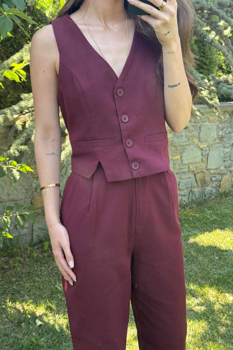 VEST+TROUSERS BACK BELT DETAIL WOMEN SET DARK BURGUNDY/VISHNJE E ERRET - 3