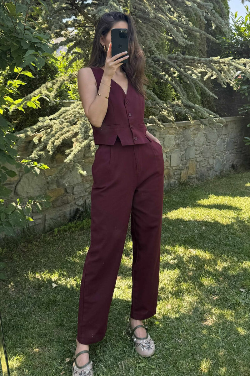 VEST+TROUSERS BACK BELT DETAIL WOMEN SET DARK BURGUNDY/VISHNJE E ERRET - 6