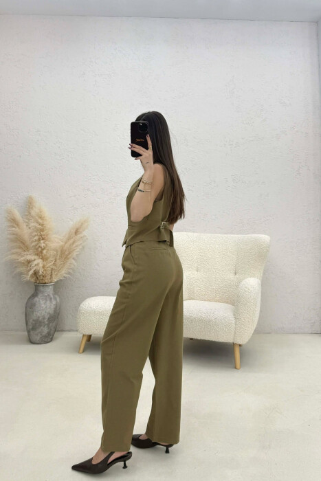 VEST+TROUSERS BACK BELT DETAIL WOMEN SET OLIVE/ULLI - 2