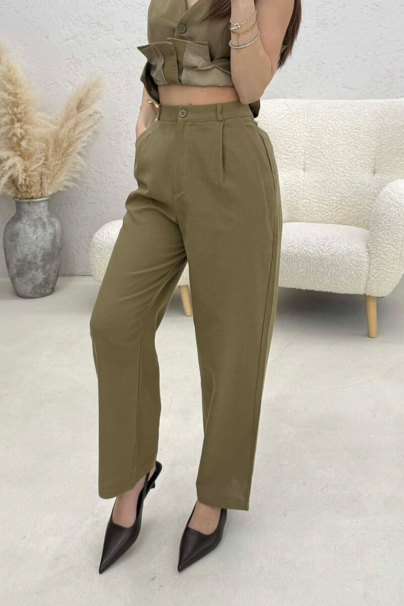 VEST+TROUSERS BACK BELT DETAIL WOMEN SET OLIVE/ULLI - 4