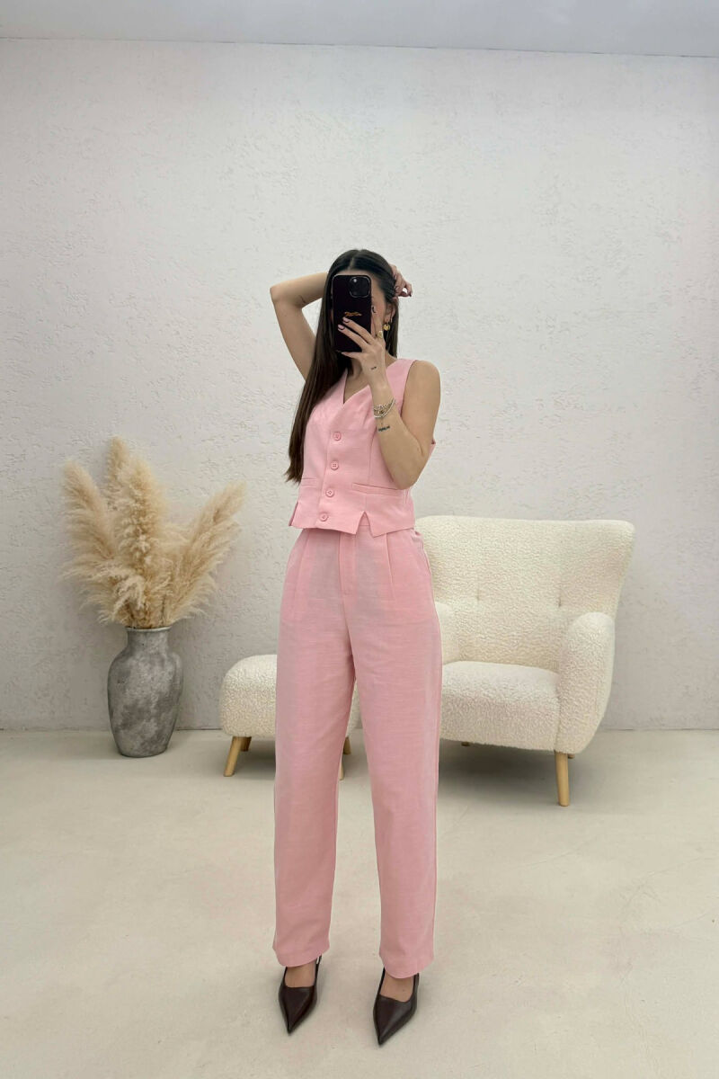 VEST+TROUSERS BACK BELT DETAIL WOMEN SET POWDER/PUDER - 1