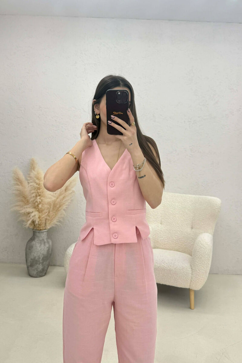 VEST+TROUSERS BACK BELT DETAIL WOMEN SET POWDER/PUDER - 3