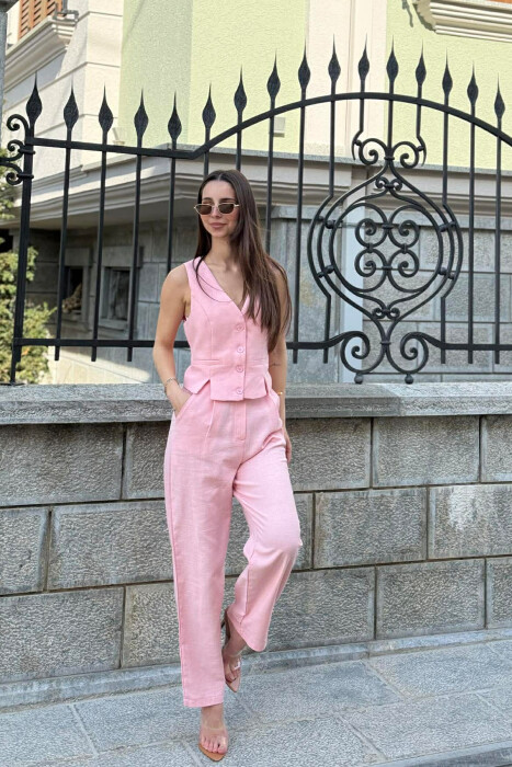 VEST+TROUSERS BACK BELT DETAIL WOMEN SET POWDER/PUDER - 1