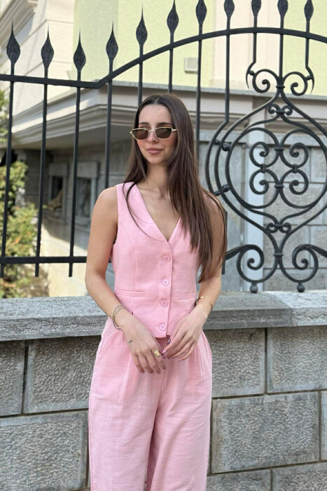 VEST+TROUSERS BACK BELT DETAIL WOMEN SET POWDER/PUDER - 2