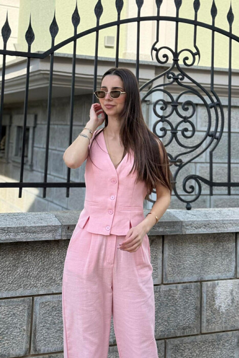 VEST+TROUSERS BACK BELT DETAIL WOMEN SET POWDER/PUDER - 4