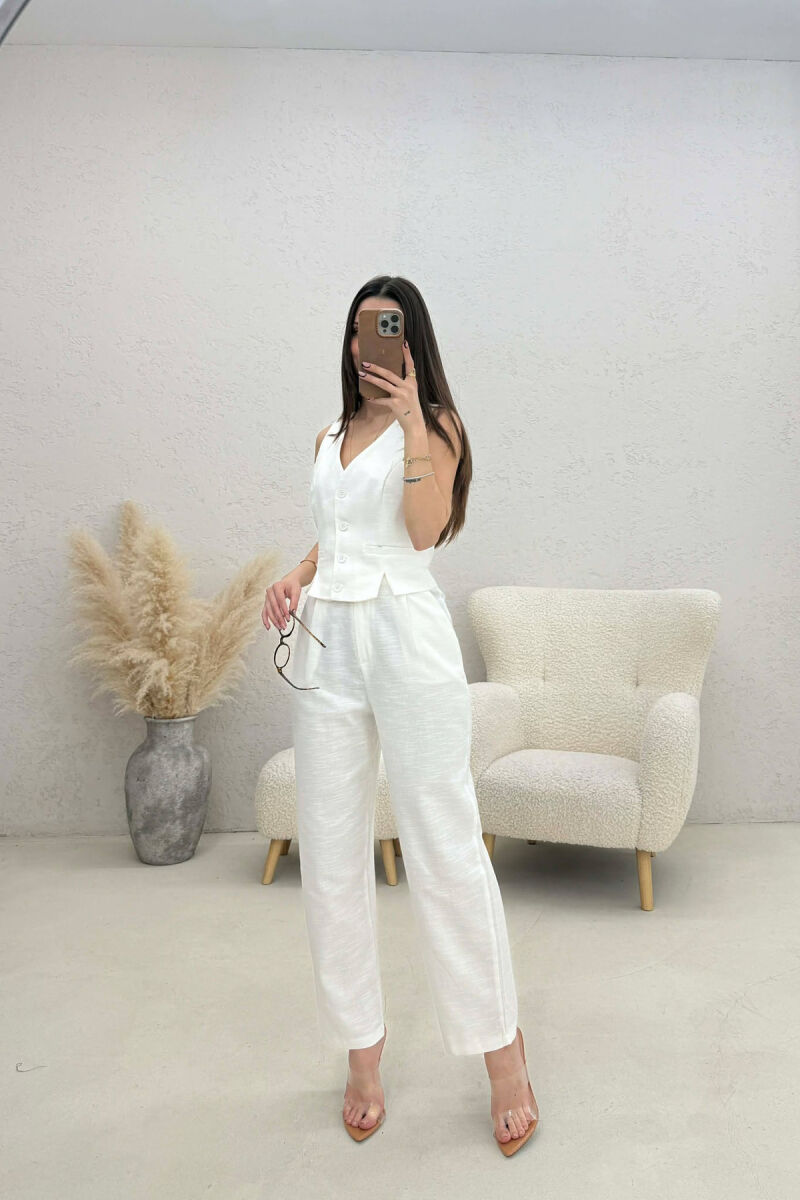 VEST+TROUSERS BACK BELT DETAIL WOMEN SET WHITE-E BARDHE - 1