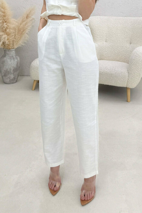 VEST+TROUSERS BACK BELT DETAIL WOMEN SET WHITE-E BARDHE - 3