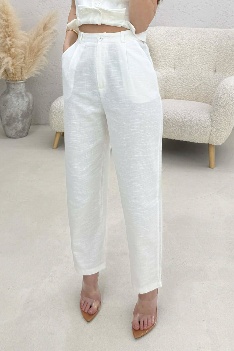 VEST+TROUSERS BACK BELT DETAIL WOMEN SET WHITE-E BARDHE - 3