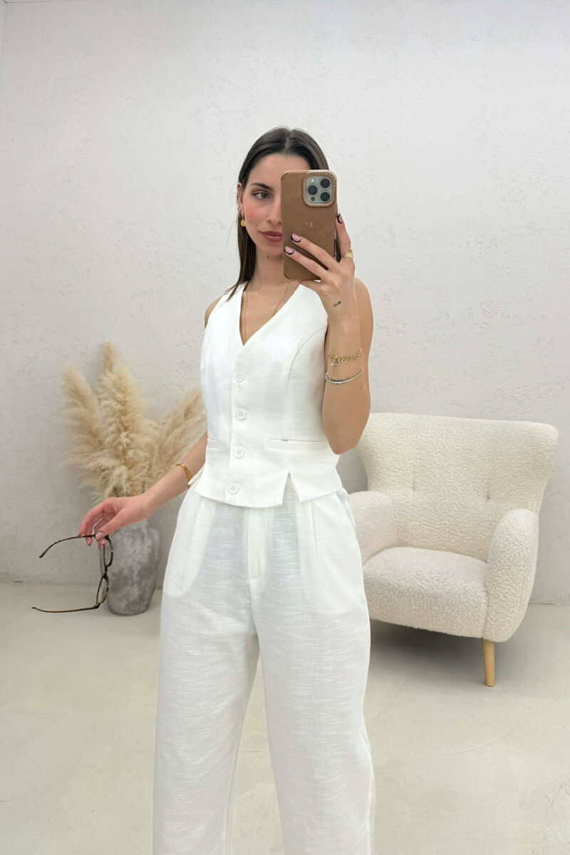 VEST+TROUSERS BACK BELT DETAIL WOMEN SET WHITE-E BARDHE - 4