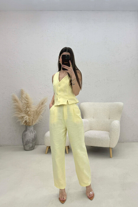 SET NJË NGJYRËSH JELEK+PANTALLONA PËR FEMRA NË NGJYRË TE VERDHE - KLAUDIO FASHION