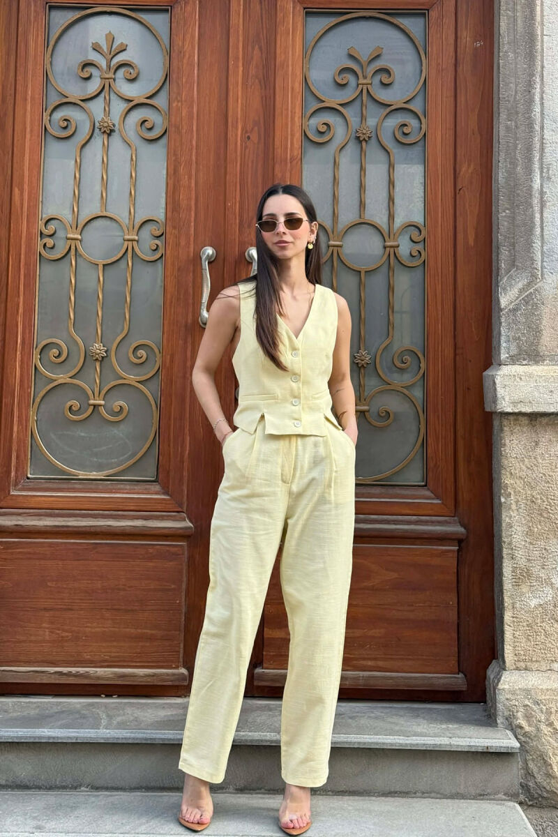 VEST+TROUSERS BACK BELT DETAIL WOMEN SET YELLOW/E VERDHE - 1