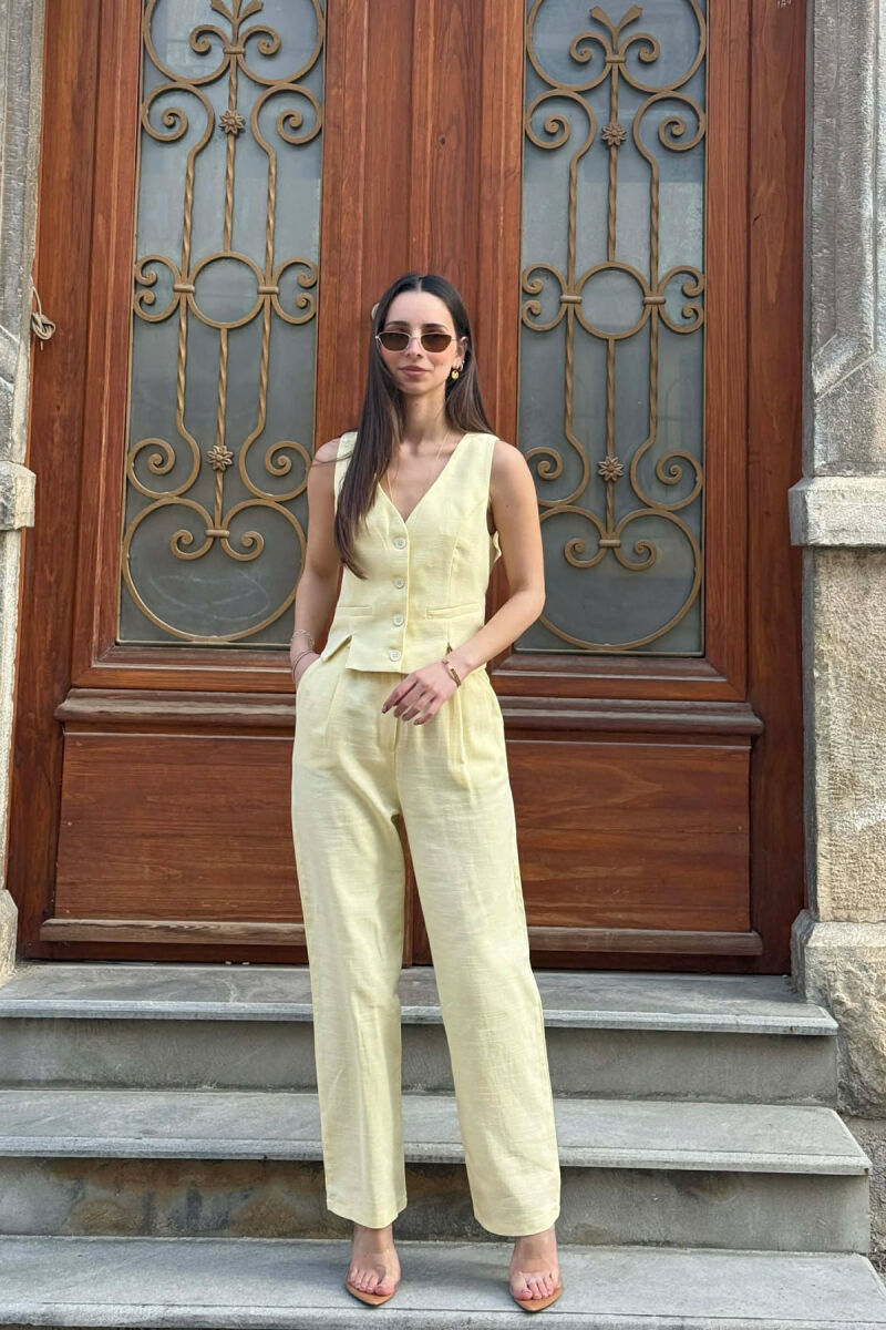 VEST+TROUSERS BACK BELT DETAIL WOMEN SET YELLOW/E VERDHE - 2