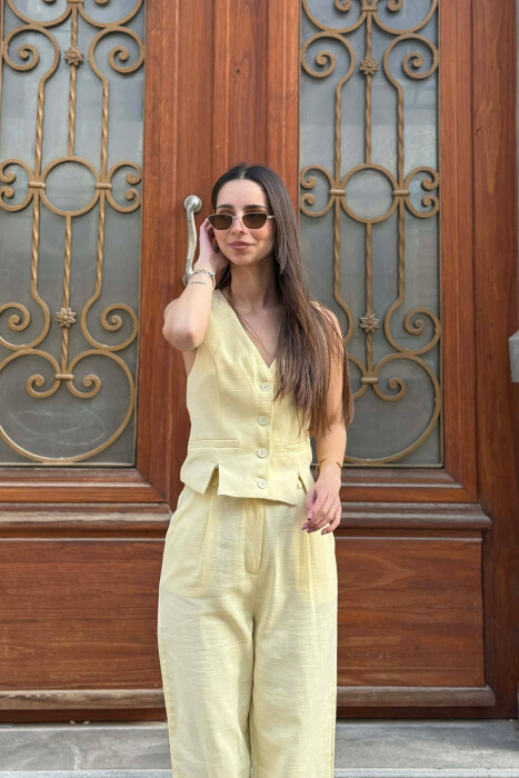 VEST+TROUSERS BACK BELT DETAIL WOMEN SET YELLOW/E VERDHE - 3