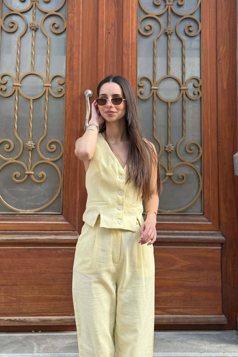 VEST+TROUSERS BACK BELT DETAIL WOMEN SET YELLOW/E VERDHE - 3