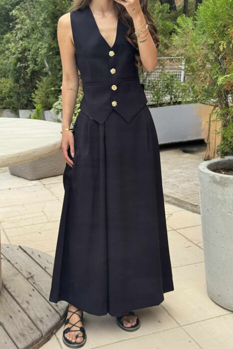 VEST+TROUSERS GOLD BUTTONS WOMEN SET BLACK/ E ZEZE - 3