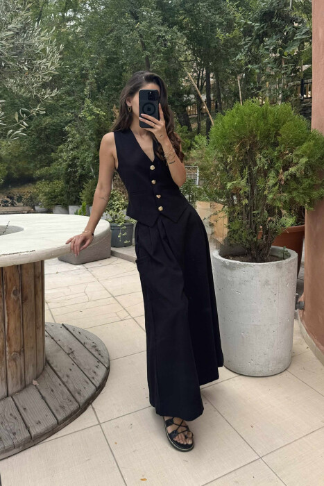 VEST+TROUSERS GOLD BUTTONS WOMEN SET BLACK/ E ZEZE 